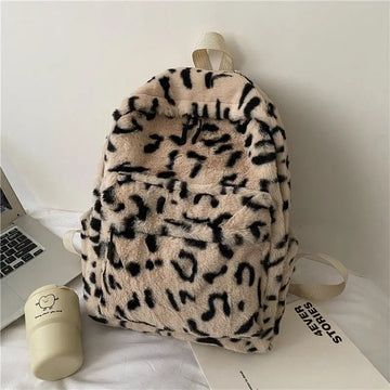 Qfdian Personality Fashion Leopard Fluffy Rucksack Y2k Preppy Casual Harajuku Backpack High-capacity Vintage Grunge Students Schoolbags